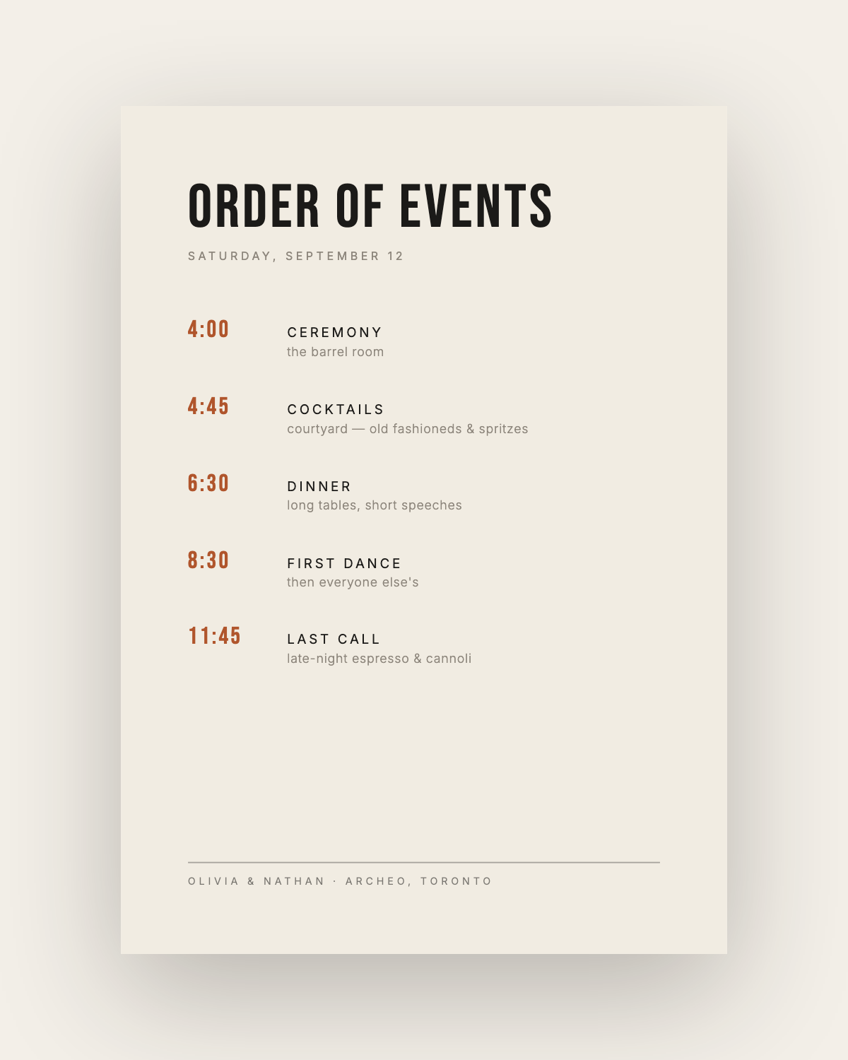 The Distillery — Wedding Program