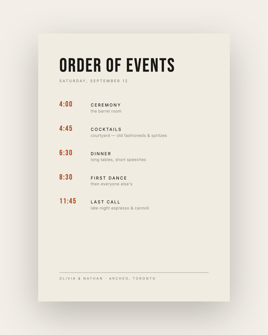 The Distillery — Wedding Program