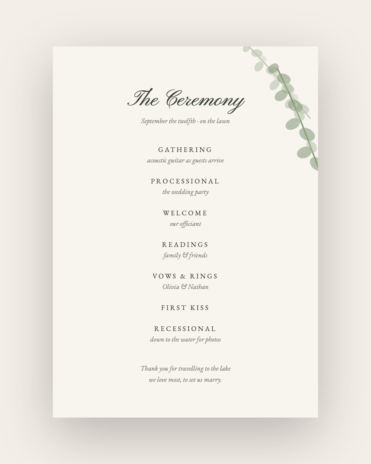 The Muskoka — Wedding Program