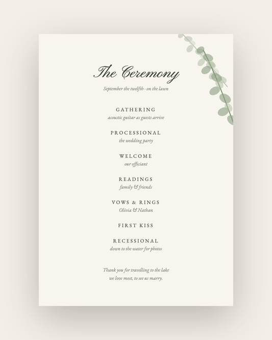 The Muskoka — Wedding Program