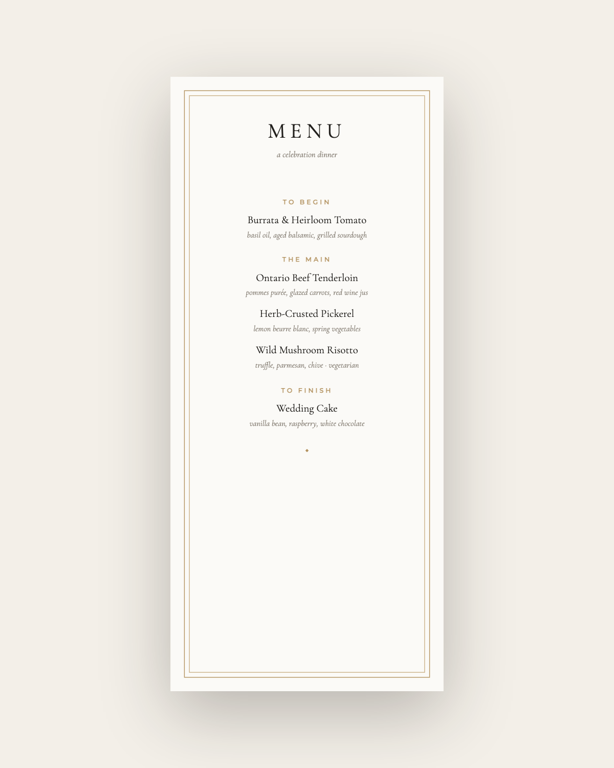 The Rosedale — Menu Card