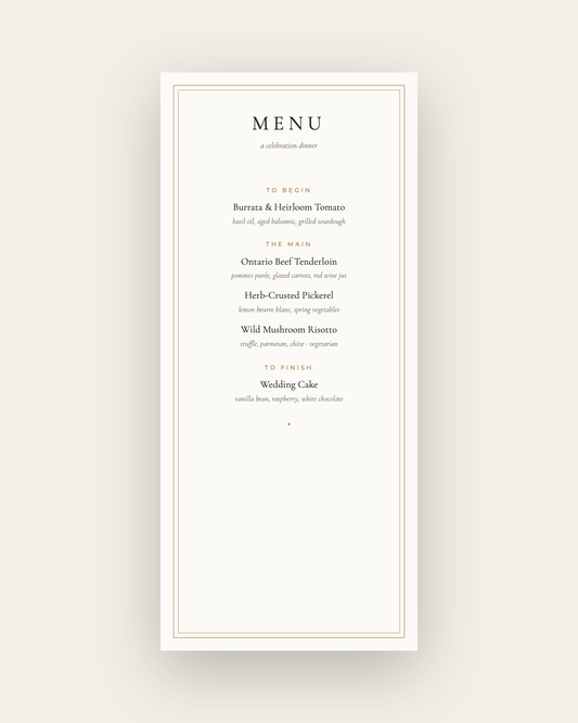 The Rosedale — Menu Card