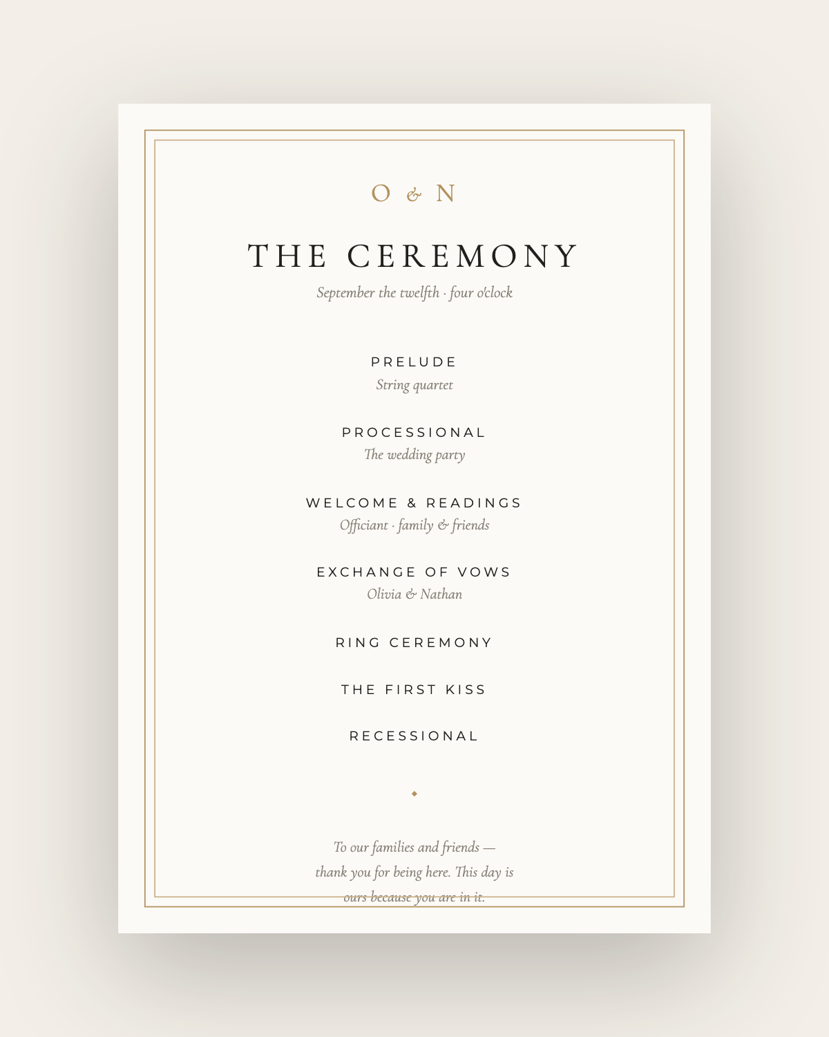 The Rosedale — Wedding Program